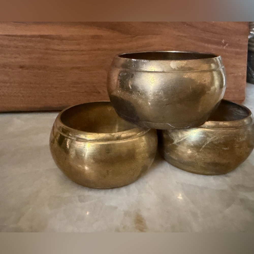 Vintage brass napkin ring holders set of 3